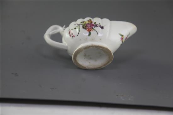 A rare Derby scalloped butterboat, c.1758, l. 12.3cm, minor faults